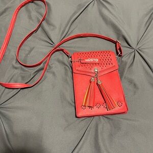 seOSTO Vibrant Red Crossbody Bag with Colorful Tassels